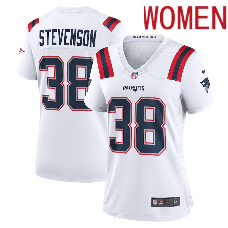 Women New England Patriots 38 Rhamondre Stevenson Nike White Game Player NFL Jersey
